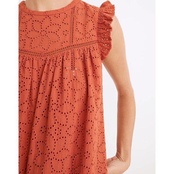 Madewell Eyelet Ruffle-Sleeve Mini Dress in Fresh Chili, Size XS - Picture 8 of 16